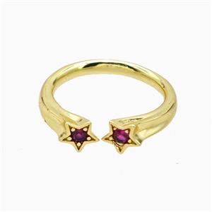 Copper Star Rings Pave Zirconia Gold Plated, approx 5mm, 18mm dia