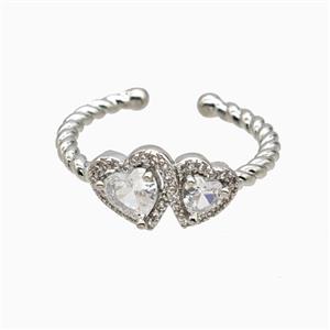 Copper Heart Rings Pave Zirconia Crystal Glass Platinum Plated, approx 7mm, 8mm, 18mm dia