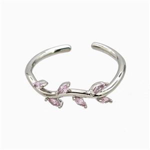 Copper Leaf Rings Pave Zirconia Platinum Plated, approx 6mm, 18mm dia