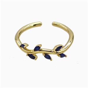 Copper Leaf Rings Pave Zirconia Gold Plated, approx 6mm, 18mm dia