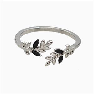 Copper Leaf Rings Pave Zirconia Platinum Plated, approx 6mm, 18mm dia