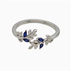 Copper Leaf Rings Pave Zirconia Platinum Plated, approx 6mm, 18mm dia