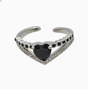 Copper Heart Rings Pave Zirconia Crystal Glass Platinum Plated, approx 8mm, 18mm dia