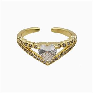Copper Heart Rings Pave Zirconia Crystal Glass Gold Plated, approx 8mm, 18mm dia