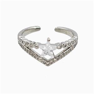 Copper Star Rings Pave Zirconia Crystal Glass Platinum Plated, approx 10mm, 18mm dia