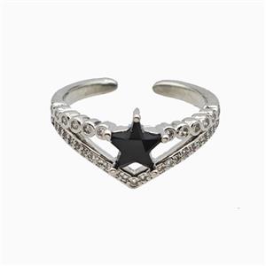 Copper Star Rings Pave Zirconia Crystal Glass Platinum Plated, approx 10mm, 18mm dia