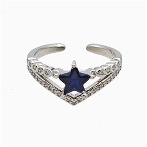 Copper Star Rings Pave Zirconia Crystal Glass Platinum Plated, approx 10mm, 18mm dia