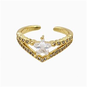 Copper Star Rings Pave Zirconia Crystal Glass Gold Plated, approx 10mm, 18mm dia