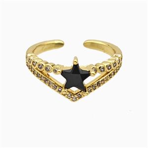 Copper Star Rings Pave Zirconia Crystal Glass Gold Plated, approx 10mm, 18mm dia