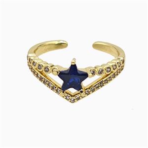 Copper Star Rings Pave Zirconia Crystal Glass Gold Plated, approx 10mm, 18mm dia