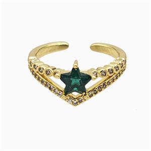 Copper Star Rings Pave Zirconia Crystal Glass Gold Plated, approx 10mm, 18mm dia