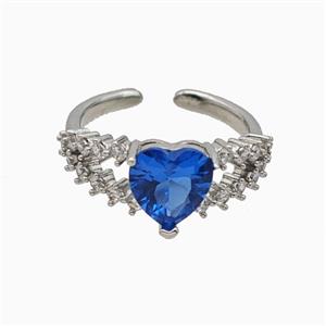 Copper Heart Rings Pave Zirconia Crystal Glass Platinum Plated, approx 9mm, 18mm dia