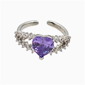 Copper Heart Rings Pave Zirconia Crystal Glass Platinum Plated, approx 9mm, 18mm dia