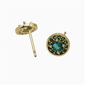 Copper Earring Studs Pave Zircon, Gold Plated, approx 9mm
