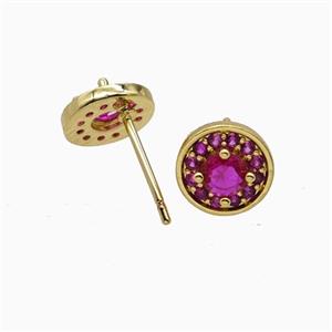 Copper Earring Studs Pave Zircon, Gold Plated, approx 9mm