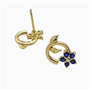 Copper Earring Studs Pave Zircon, Gold Plated, approx 7mm, 10mm