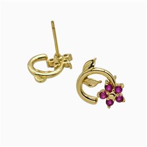 Copper Earring Studs Pave Zircon, Gold Plated, approx 7mm, 10mm