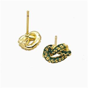 Copper Knot Stud Earrings Pave Zirconia Gold Plated, approx 7-11mm