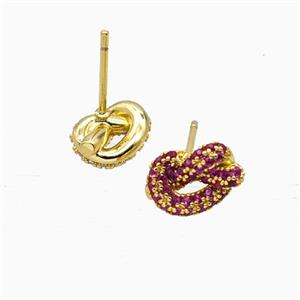 Copper Earring Studs Pave Zircon, Gold Plated, approx 7-11mm