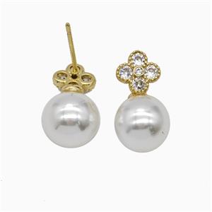 Copper Earring Studs Pave Zircon, Gold Plated, approx 8mm, 10mm