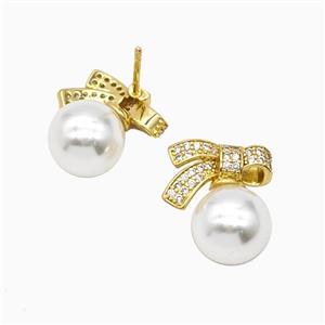 Copper Earring Studs Pave Zircon, Gold Plated, approx 10mm, 9-14mm