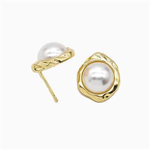 Copper Earring Studs Pave Zircon, Gold Plated, approx 13-15mm