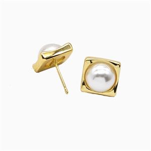 Copper Earring Studs Pave Zircon, Gold Plated, approx 12mm