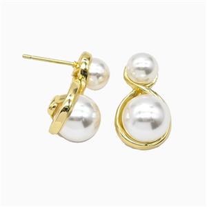 Copper Earring Studs Pave Zircon, Gold Plated, approx 7mm, 10mm