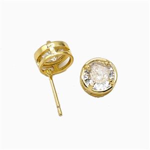 Copper Earring Studs Pave Zircon, Gold Plated, approx 8.5mm