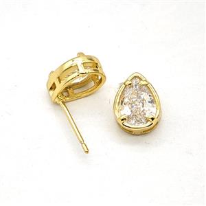 Copper Earring Studs Pave Zircon, Gold Plated, approx 7-10mm