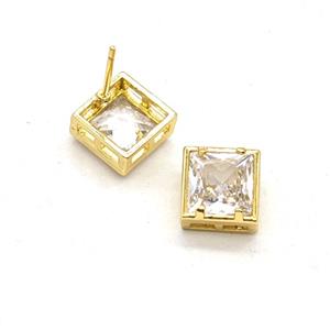 Copper Earring Studs Pave Zircon, Gold Plated, approx 8.5mm