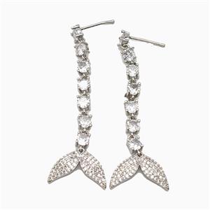 Copper Earring Studs Pave Zircon, Gold Plated, approx 13-17mm, 55mm length