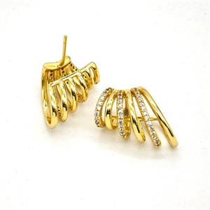 Copper Stud Earrings Pave Zirconia Gold Plated, approx 10-21mm, 10mm hole