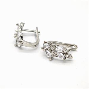 Copper Latchback Earrings Pave Zirconia Platinum Plated, approx 8-16mm, 12mm