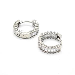 Copper Hoop Earrings Pave Zirconia Platinum Plated, approx 16mm dia