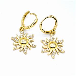 Copper Sun Hoop Earrings Pave Zirconia Gold Plated, approx 17mm, 14mm dia