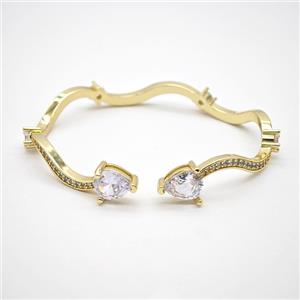 Copper Bangle Pave Zirconia Gold Plated, approx 8-11mm, 50-60mm dia