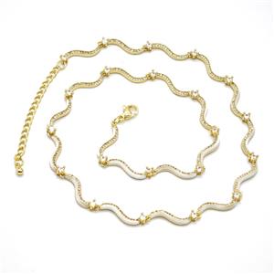 Copper Necklace Pave Zironia White Enamel Gold Plated, approx 3mm, 42-47cm length