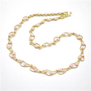 Copper Necklace With Pink Evil Eye Gold Plated, approx 8-15mm, 44cm length