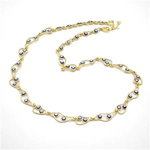 Copper Necklace With Blue Evil Eye Gold Plated, approx 8-15mm, 44cm length