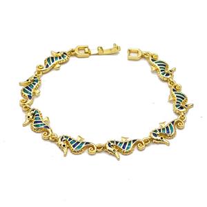 Copper Seahorse Bracelet Enamel Gold Plated, approx 11-16mm, 17cm length