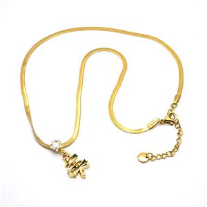 Copper Christmas Tree Necklace Pave Zirconia Gold Plated, approx 12-20mm, 6mm, 2.5mm, 38-43cm length