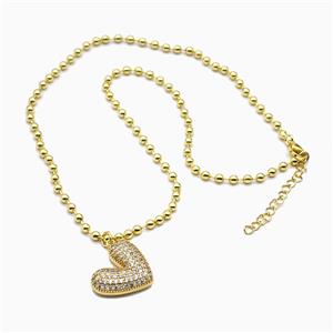 Copper Heart Necklace Pave Zirconia Gold Plated, approx 21mm, 3mm, 42-47cm length