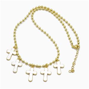 Copper Cross Necklace White Enamel Gold Plated, approx 13-18mm, 3mm, 42-47cm length