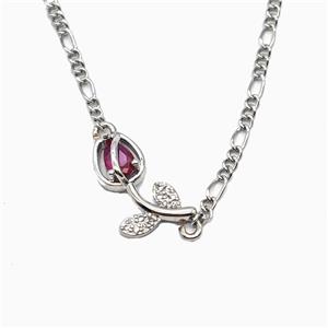 Copper Tulip Necklace Pave Zirconia Platinum Plated, approx 7-17mm, 2mm, 40-45cm length