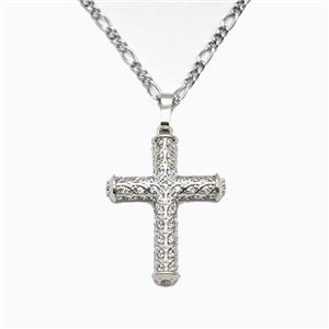 Copper Cross Necklace Pave Zirconia Platinum Plated, approx 20-27mm, 2mm, 40-45cm length