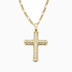 Copper Cross Necklace Pave Zirconia Gold Plated, approx 20-27mm, 2mm, 40-45cm length