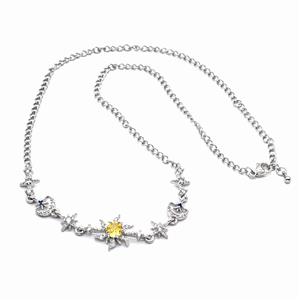 Copper Flower Necklace Pave Zirconia Platinum Plated, approx 8-15mm, 43-48cm length