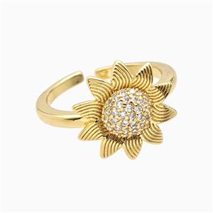 Copper Ring Pave Zircon, Gold Plated, approx 15mm, 18mm dia