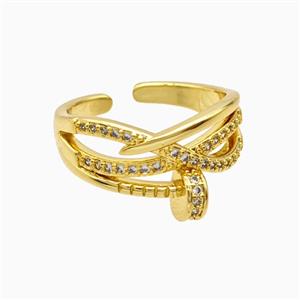 Copper Ring Pave Zircon, Gold Plated, approx 8mm, 18mm dia